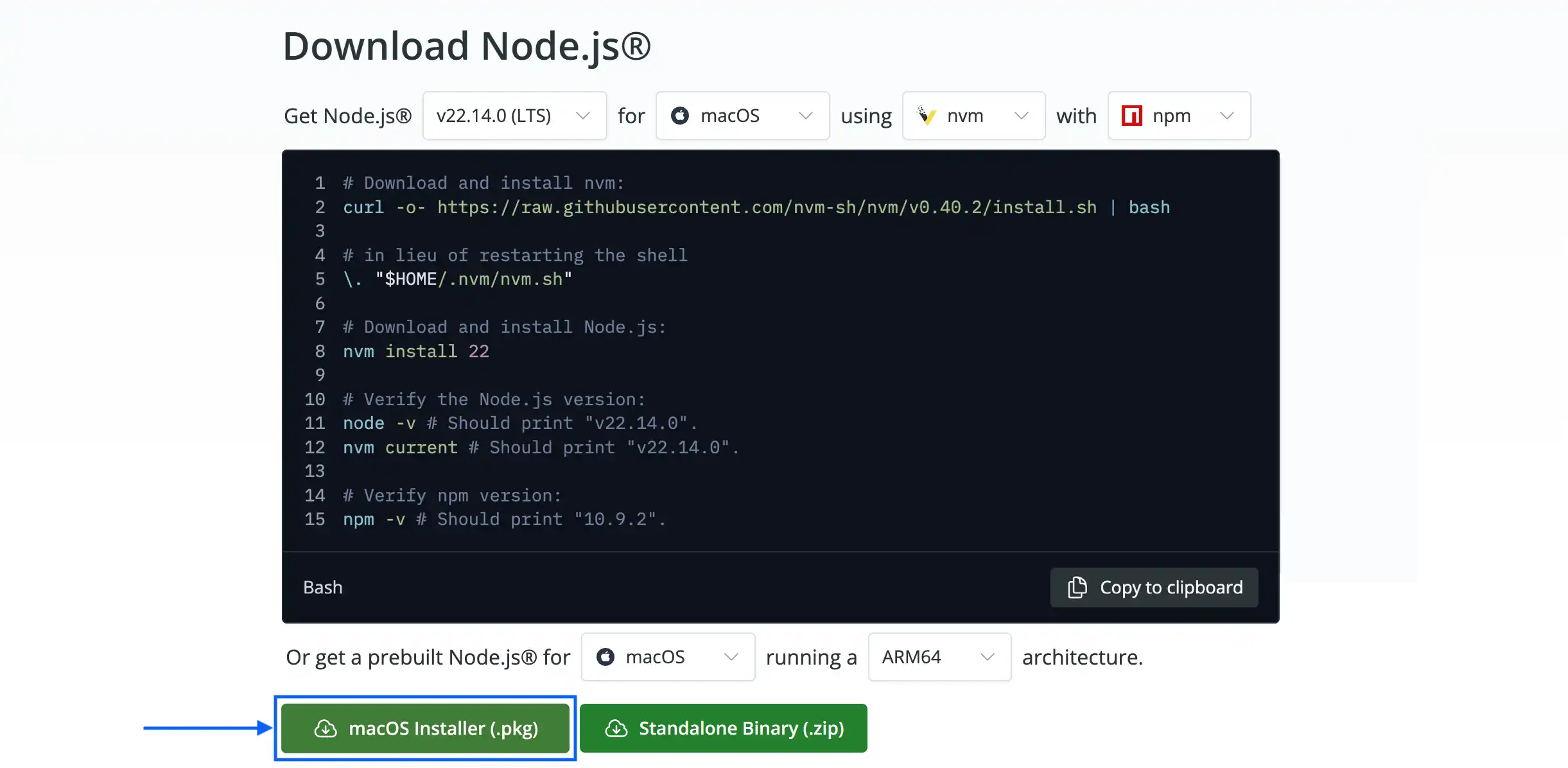 Installazione su Mac di Node.js