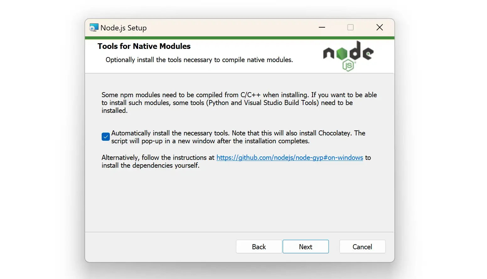 Installazione di Node.js step 4