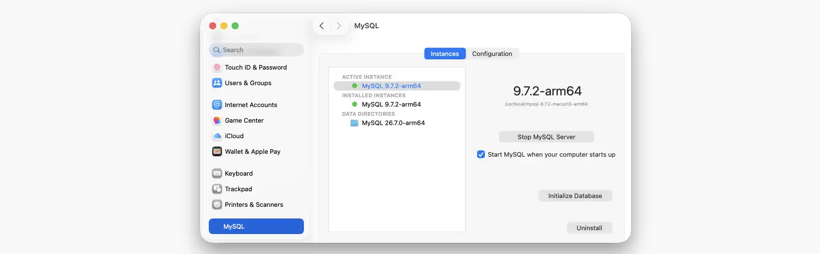 MySQL system settings